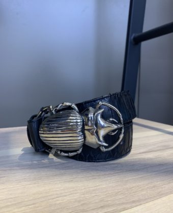 Ceinture Claris Virot python noir beetle argent T1