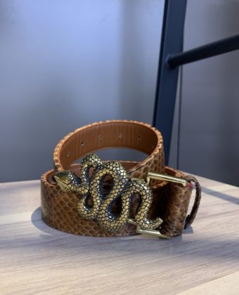 Ceinture Claris Virot python moka serpent doré T1