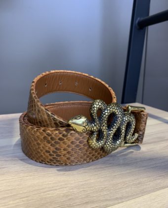 Ceinture Claris Virot python moka serpent doré T2