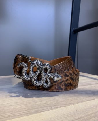 Ceinture Claris Virot python moka serpent argent T1