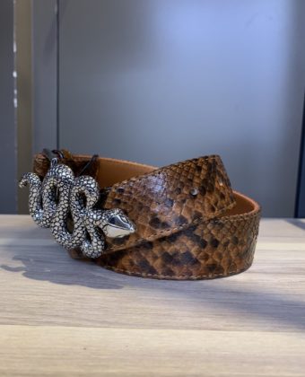 Ceinture Claris Virot python moka serpent argent T2