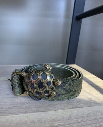 Ceinture Claris Virot python kaki tortue dorée T2