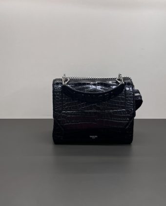 Sac Lancel Ninon rabat M Noir en cuir croco