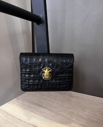 Porte-cartes Alex Claris Virot cuir embossé croco noir