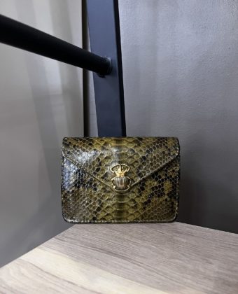 Porte-cartes Alex Claris Virot python dark kaki