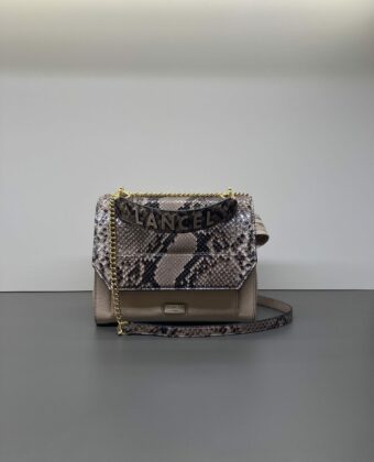 Sac Lancel Ninon rabat M Cappuccino Doré Cuir de vachette grainé et python