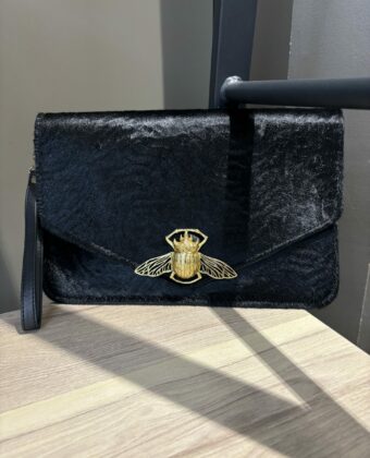 Pochette Claris Virot Alicia cuir Noir façon Astrakan